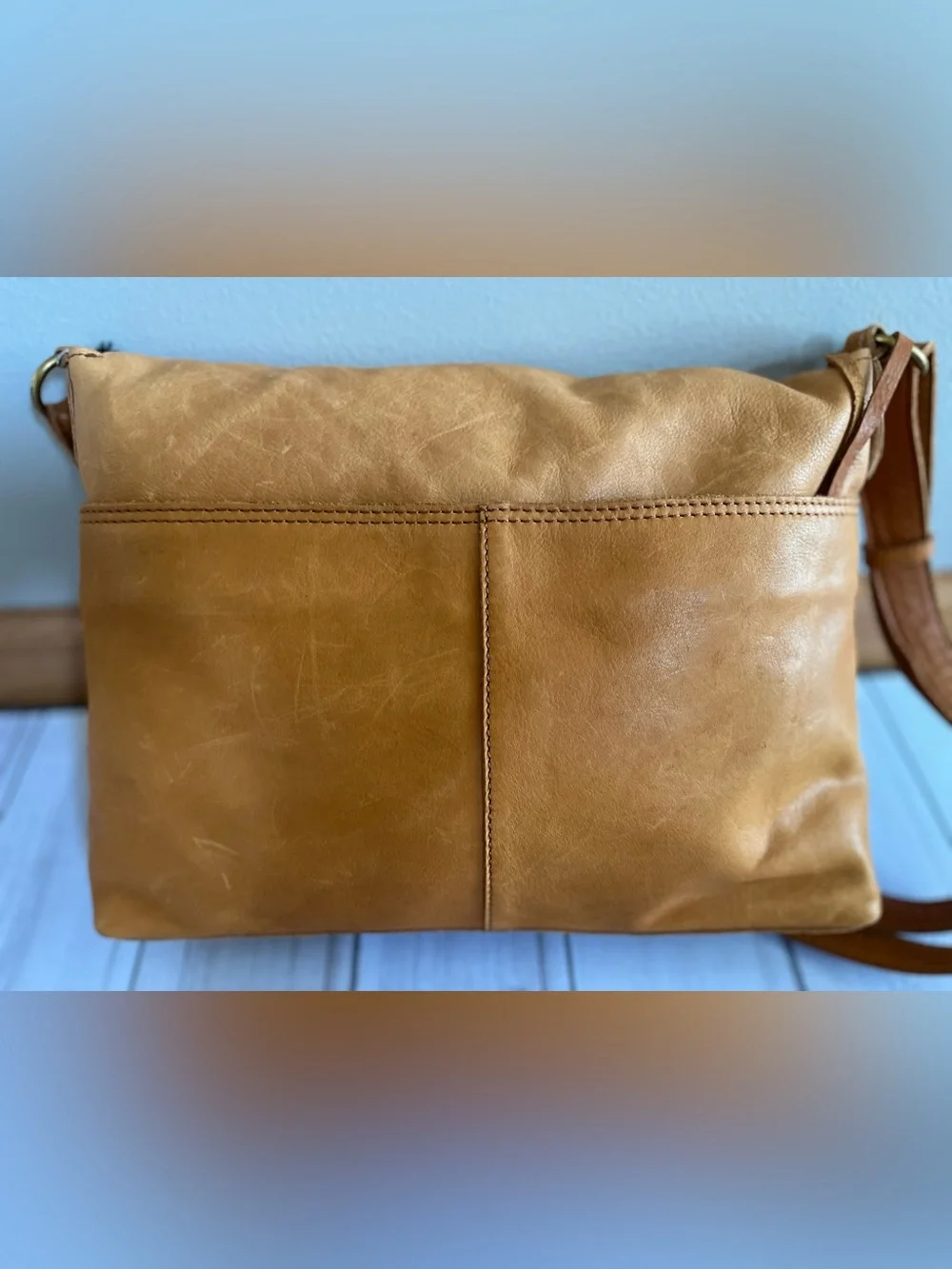 New Margot Mickey Hobo double zip crossbody shoulder leather purse bag cognac